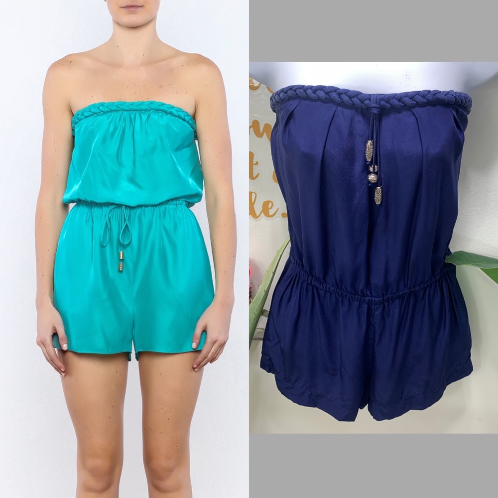 ALICE & TRIXIE Navy Blue Silk Strapless Romper Small - Picture 2 of 12